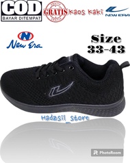 Sepatu Sekolah Merek New Era Hitam Polos All Black