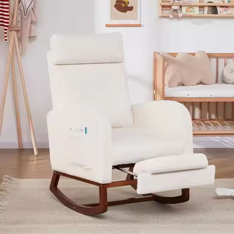 Nursery Rocking Chair with Ottoman, High-Back Rocking Chair for Nursery, Glider Rocking Chair, Baby 