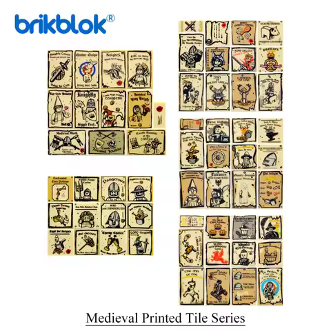 MOC Medieval Printed Tiles Sets Building Block Toys Middle Ages Themes Knight 2x2 2x3