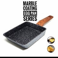 Fry Pan Motif Marble Segi Kotak Gagang Kayu Anti Panas Awet Murah Tebal Anti Lengket Karat Induksi P