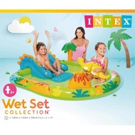 INTEX ลิตเติ้ลไดโนเพลย์เซ็นเตอร์ 191 x 152 x 58 ซม. สระเด็กเล่นน้ำไวนิลสระว่ายน้ำสระว่ายน้ำขนาดใหญ่พร้อมสไลด์และพ่นน้ำได้