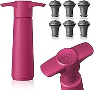 Vacu Vin Wine Saver Pump Pink with Vacuum Wine Stopper - Keep Your Wine Fresh for up to 10 Days - 1 Pump 6 Stoppers - Reusable - Made in the Netherlands