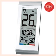 Seiko clock, table clock, alarm clock, wall clock, radio wave, digital, day calendar, temperature and humidity display, silver metallic, body size: 24.2×10.5×2.5cm SQ431S