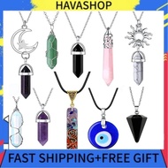 Havashop ZJchao 10PCS Evil Eye Natural Stone Crystal Hexagonal Pendant Wrap Wire Necklace Set Healin