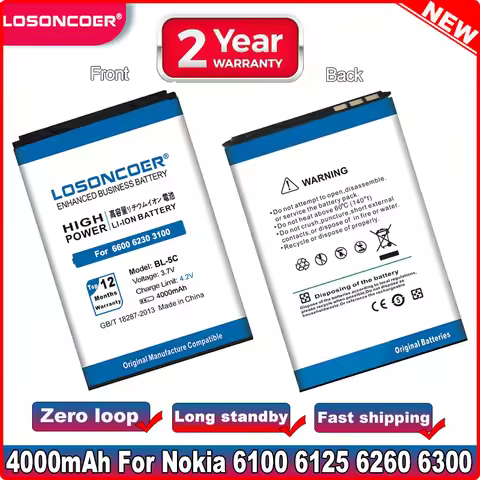 4000mAh BL-5C BL5C BL 5C Battery For Nokia 1100 1110 1200 1208 1280 1600 2600 2700 3100 3110 5130 62