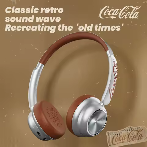 Genuine Coca-Cola T26 Retro Over-Ear Headphones, Bluetooth 5.4 Wireless Headset with Microphone, Val