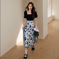 black dress Floral Pattern Long A-Line Skirt Delivery In Bangkok Women's Beachwear