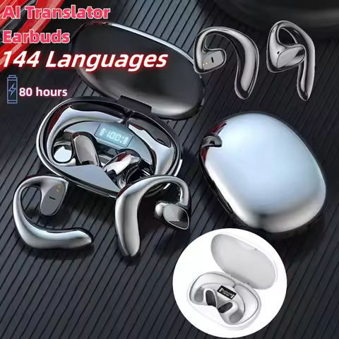144 Languages TWS Language Translation Earbuds Bluetooth 5.3/5.4 Translator Earbuds Smart Noise Canc