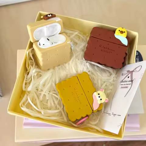 Funny Rilakkuma Bear Sandwich Biscuit Bluetooth Wireless Earphone Protective Cover Airpods 1 2 3 4 S