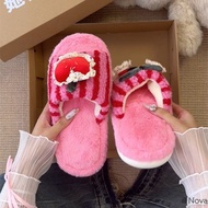 Cartoon Striped Furry Slippers for Women - Winter Home Cotton Footwear