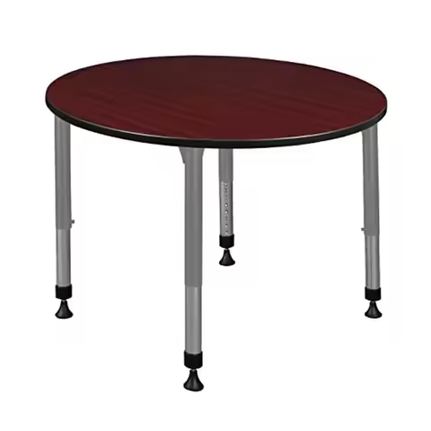48" Adjustable Classroom Activity Table Mahogany & Grey Base Height Adjustable Round Kee Table Stude