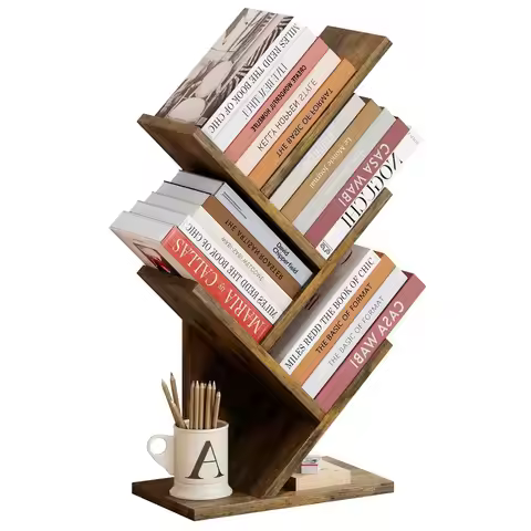 4 Tier Tree Bookshelf, 4 Shelf Bookcase, Modern Book Storage, Free Standing Tree Bookcase, Utility O
