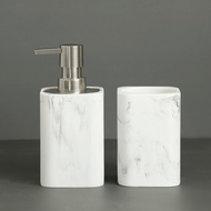 Bathroom Accessories Set Soap Dispenser Cotton Jar Mouthwash Cup Imitation marble TumblerToothbrush Holder and Tray Marble White