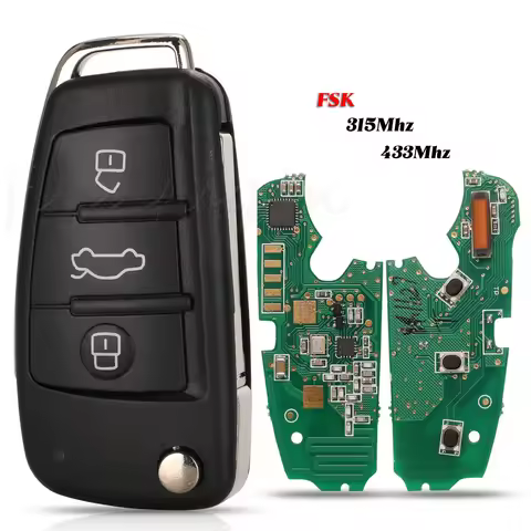 jingyuqin Folding Remote Car Key 3 Buttons 315MHz/433Mhz With 8E Chip For Audi A6L - 8E0 837 220 Q /