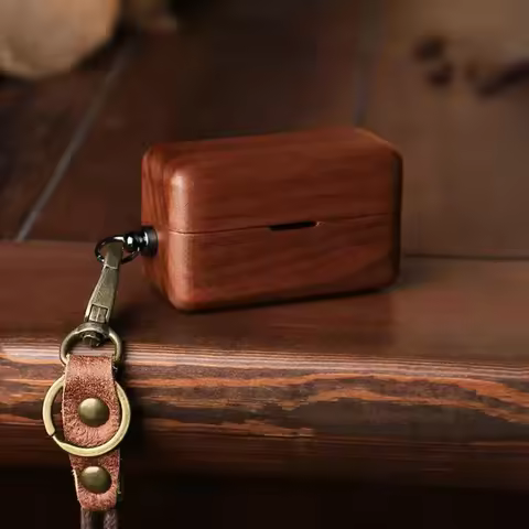 Solid Wood Case for Sony WF-1000XM5 Earphone Box Bluetooth Earphone Protection Case with Lanyard for