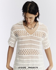 ( Leisure Projects) V neck crochet polo shirt เสื้อโปโลถัก โครเชต์ คอวี