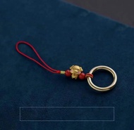 Meidun Zodiac Bull Charm Mobile Phone Chain Lanyard Yellow Bronze Ring Buckle Small Golden Bull Pend
