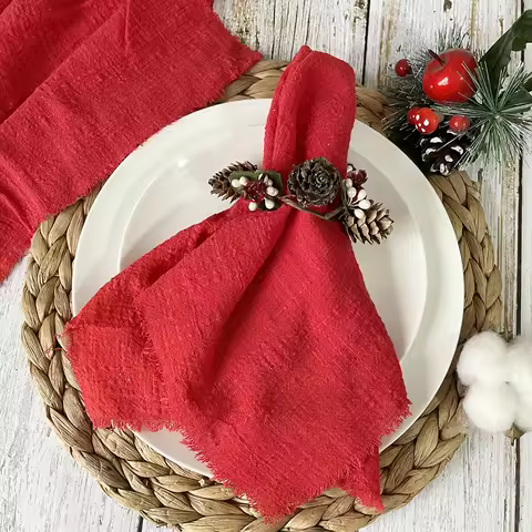 10PCS Christmas Red Napkins 32x32cm Wholesale Gauze Cotton Cloth Napkin Reusable Tea Towel Wedding P