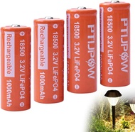 (4-Pack 18500 3.2V LiFePO4 Solar Batteries 18500 3.2 Volt 1000mAh Lithium Iron Phosphate Rechargeabl