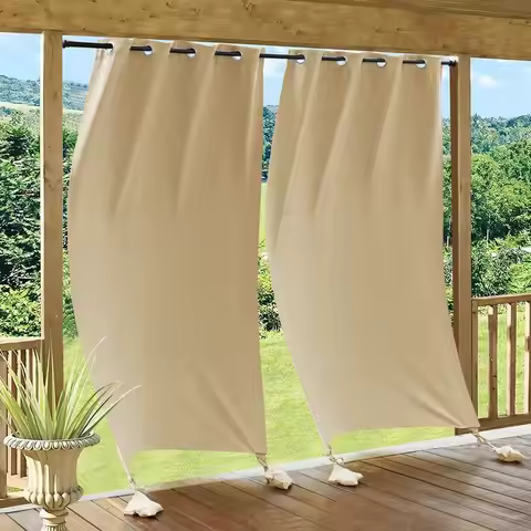 Outdoor Curtains Windproof Weighted Bags Attached Blackout Drapes 84 inches Long, Waterproof Thermal