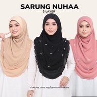 Tudung SARUNG LABUH NUHAA 3LAYER DAGU Batu Tabur Taya Beads Ready Stock