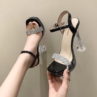 Ultra High 9cm Crystal Heels - Thick Sole Sandals for Dance & Fashion Shows