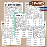 43 Pages Read and Find Phonics Search Educational English Workbook for Kids Baby Kindergarten Englis