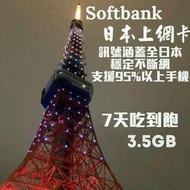 日本上網卡SoftBank七天吃到飽4G/3G 日本上網 日本網卡 日本sim卡 日本網路卡