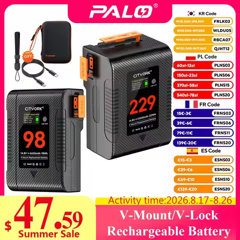 V Mount Battery BP-98 BP-229 Mini V-Mount Battery with PD 65W USB-C Fast Charging for Video Camera C