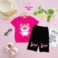 [Bé 7-32kg] Bộ Ngắn Tay Quần Lửng Gấu Dâu Cho Bé Gái chất Thun Lạnh Mềm Mịn Mát cho bé đi học đi chơ