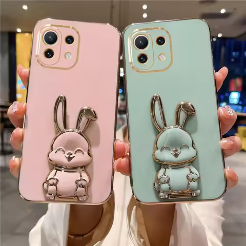 Mi11lite Luxury Plating Rabbit Holder Case On For Xiaomi Mi 11 Lite 5g Ne Xiaomi11lite Bracket Silic
