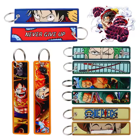 ONE PIECE Luffy Zoro Keychain Anime Embroidery Key Tag Motorcycles Cars Backpack Chaveiro Keychain F