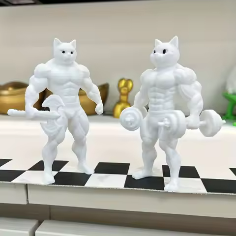 Muscular Cat Figurine with Dumbbell Fitness Statue Home Decor for Desktop TV Stand Entrance Unique G