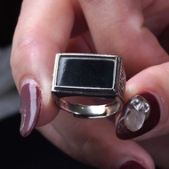 墨翠翡翠馬鞍戒指 925純銀鑲嵌 | 天然緬甸玉A貨翡翠 | 送禮