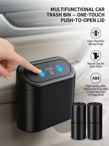 Car Trash Can, 3Pcs Set with 1 Bin & 2 Rolls Garbage Bags, Black Hanging Storage for Home, Office & 