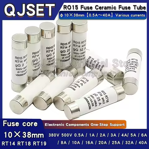 10Pcs R015 10*38 Fast blow Ceramic Fuse 10x38mm Fuse 500V 0.5A 1A 2A3A 4A 6A 8A 10A 16A 20A 25A 32A 