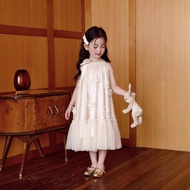 FG25-051104 Kids Party Dress, Girl's Halter Neck 3D Flower Layer Mesh Dress Size 100-150