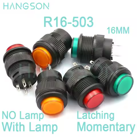 10PCS R16-503 Round Button Switch Momentary R16-503BD R16-503AD 3A 250V 16MM Self Locking Round Push