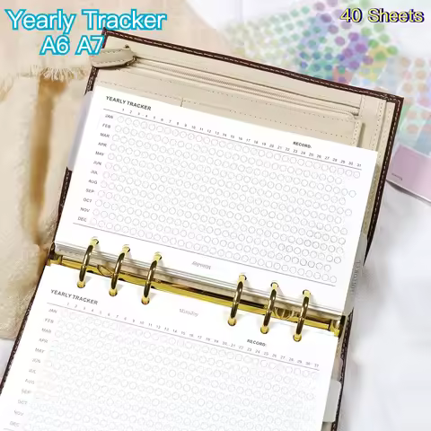 A6 A7 Yearly Tracker Refill Paper 6 Hole Ring Binder Planner Inserts Check-in Habit Tracking Time Ma