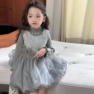 Girls Dress Fleece Lining Autumn Winter New Style Children Baby Dress Gauze Dress Birthday Princess 