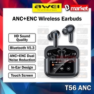 Awei T56 ANC + ENC Wireless Earbuds Touch Screen Earbuds Headphone Earphone Awei Bluetooth Earbuds