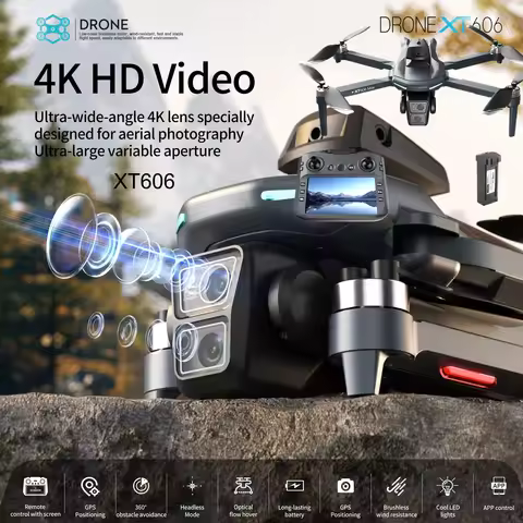 XT606 Latest Screen Display 5G Optical Flow GPS Folding Drone with WIFI Transmission Professional Ae