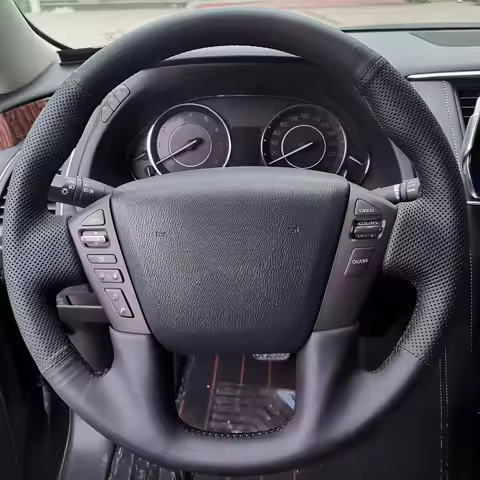 For Nissan Patrol 12-23 Models Hand-Stitched Steering Wheel Cover Lightweight and Breathable Full Co