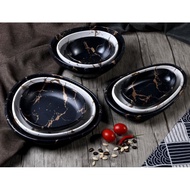 1 Piece Plate Bowl Marble Pattern Melamine Black Lightweight Egg Shape It Won't Break When Dropped. 