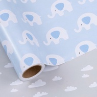 LeZakaa Reversible Blue Baby Shower Wrapping Paper Roll, Elephant in Blue & Cloud in Gray for Baby S
