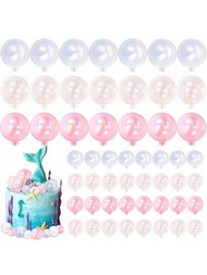 45入組球狀蛋糕氣球杯子蛋糕diy蛋糕插入泡沫球烘焙裝飾用於結婚週年生日（粉色、透明、白色）