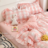 Chenille Checkerboard Bedding Set Seersucker Plaid Lace Duvet Cover Set INS Soft Bedsheet +Pillowcas