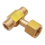 (KFVT) W21.8-14 CO2 Tank Bottle Brass Threaded Tee Fitting 3 Way Connector Charging Fill Adaptor for