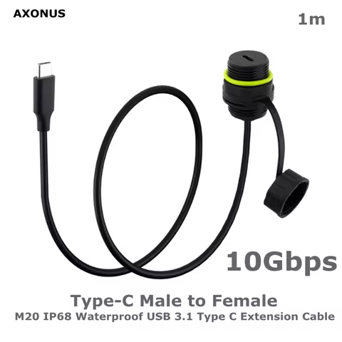 3.3ft M20 IP68 Waterproof USB 3.1 Type C Male to Female Extension Cable, Pass Through Adapter Extend