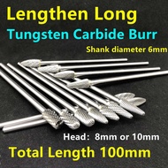 1pcs Total length 100mm  Type A C D F G H L  6x8x100mm 6x10x100mm Tungsten Carbide Burr 6mm Single C